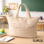 Bolsa Puffer Média com Bolsos Externos - Begê - Imagem 2